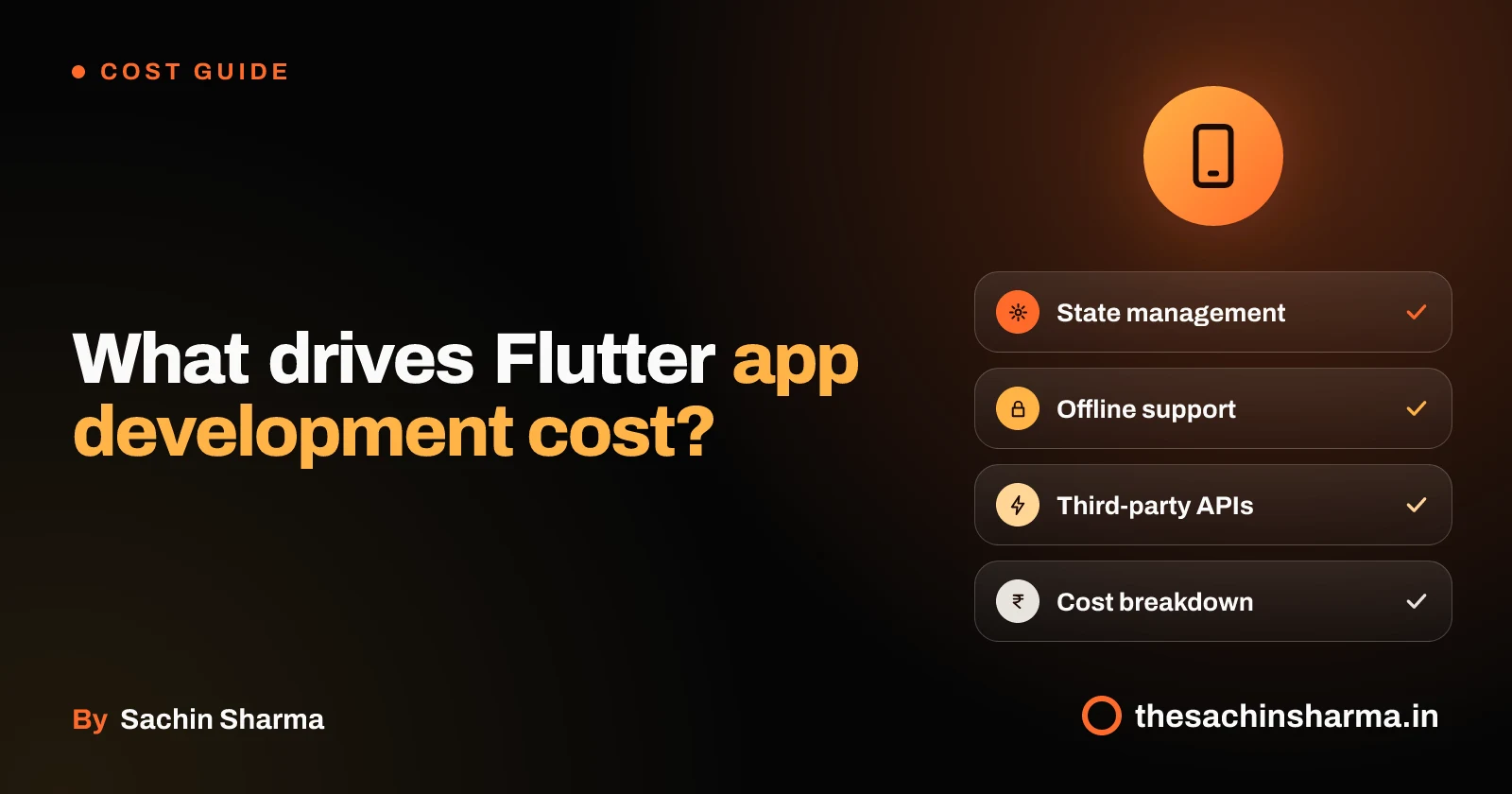 Phone with four chips showing key cost drivers in Flutter apps