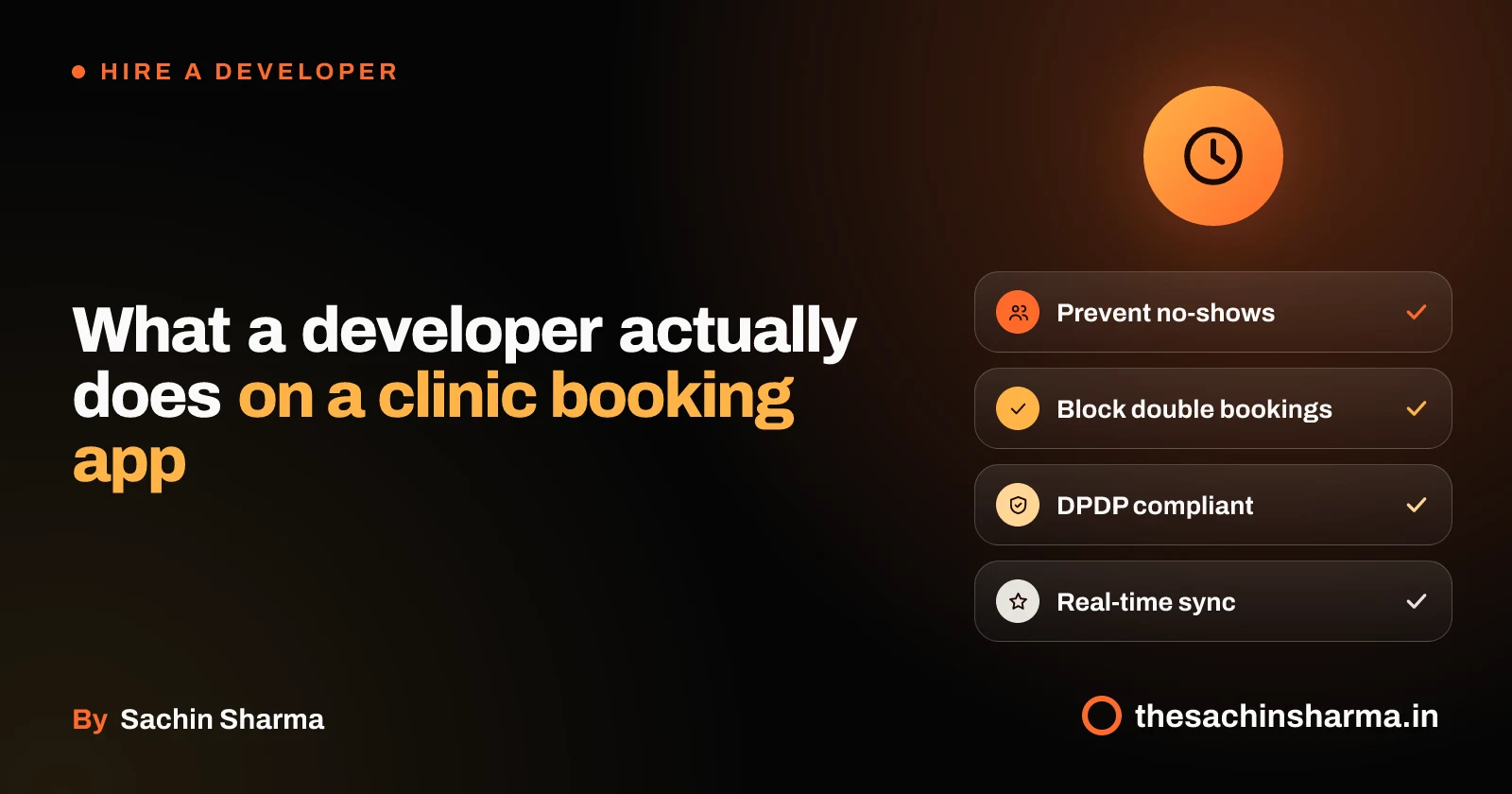 Clinic booking app with core features: no-show handling, conflict checks, compliance, real-time sync