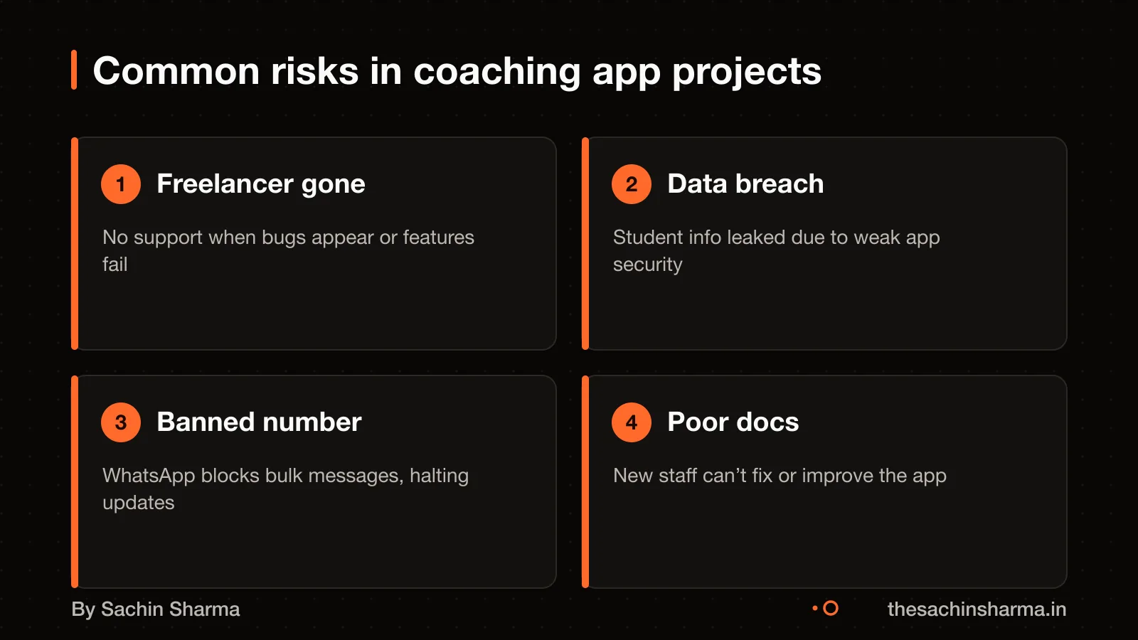 Four risks: freelancer gone, data breach, banned number, poor docs